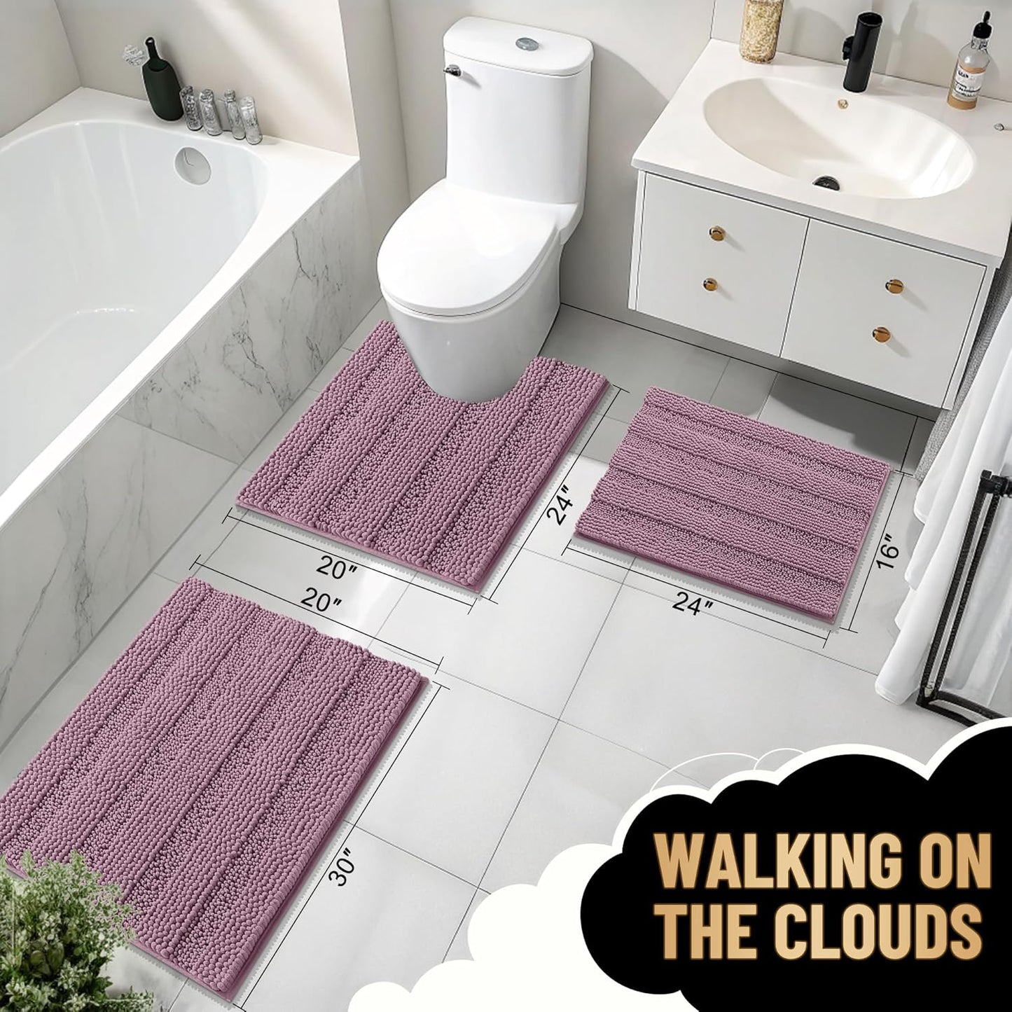 OLANLY Thick Bathroom Rugs 24x16, Extra Soft Absorbent Chenille Striped Bath Rugs, Rubber Backing, Machine Wash Dry, Bath Mats for Bathroom Floor, Tub and Shower, Home Decor Accessories, Deep Plum