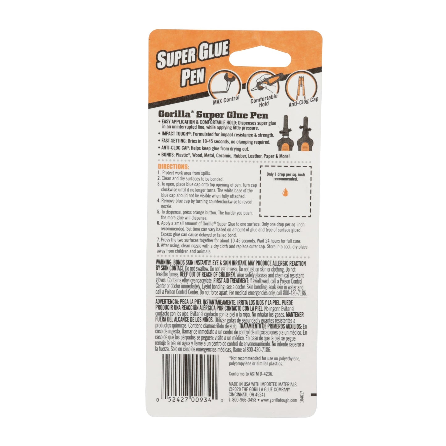 Gorilla Super Glue Pen, Cyanoacrylate Glue, Fast Setting, Precise Dispensing Pen Shaped Applicator, Clear, 5.5g (Pack of 1)