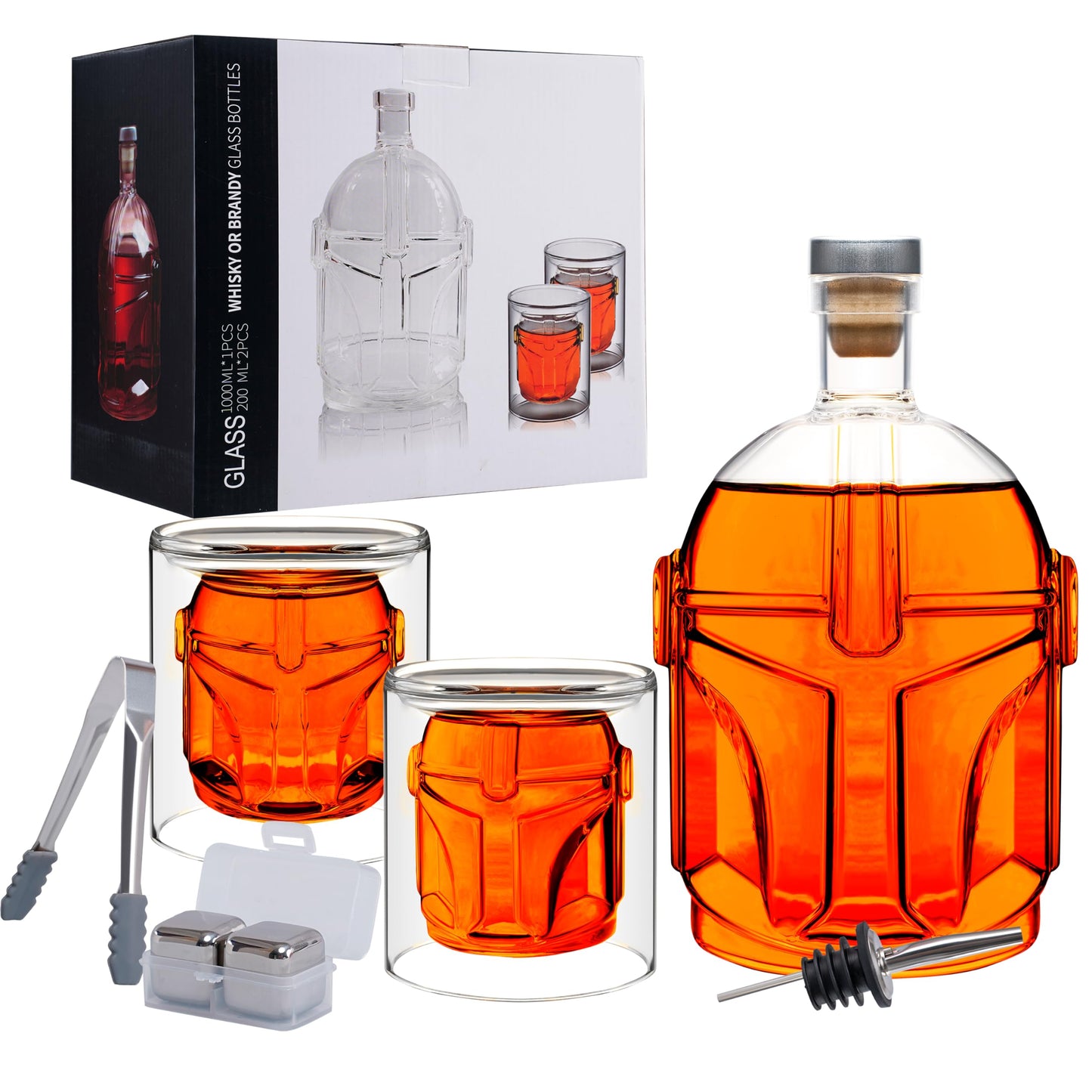 Cosmic Whiskey Decanter Set with 2 Glasses & Steel Stones - 1000ml/34oz Astronaut-Design, Artisan Crafted Lead-Free Glass - Signature Gift for Whiskey Lovers, Men
