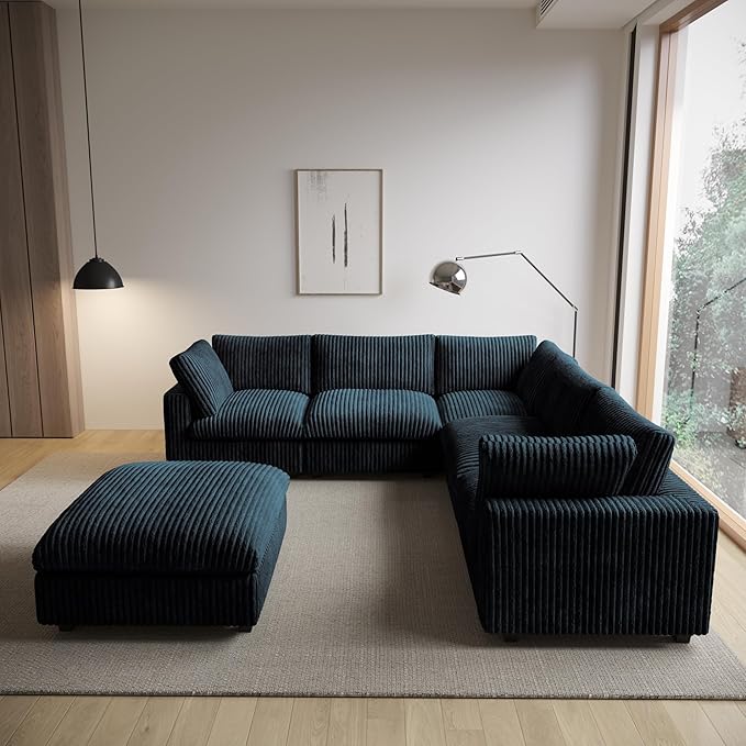 WJShome Cloud Couch Modular Sectional Sofa,118" Oversized V Shaped Sofa with Storage Ottoman for Living Room,Plush 6 Seater Convertible Sectional Couch,Covers Washable&Replaceable,Black