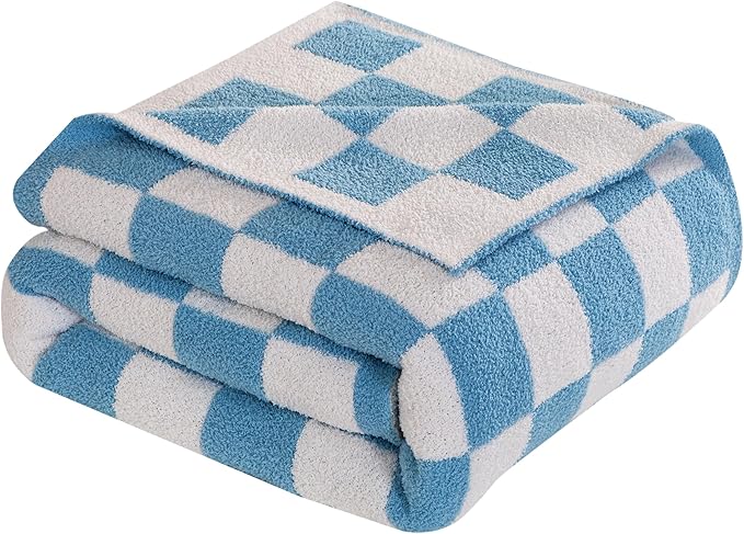 Elegant Comfort Checkered Throw Blanket, Aqua Super Soft Cozy Fluffy Warm Throw Blankets for Couch, Sofa, Chair, Bed, Camp...