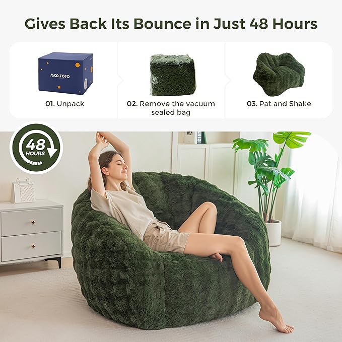MAXYOYO Giant Bean Bag Chair for Adults, Stuffed Shell-Shaped Large Bean Bag Couch, Cozy Living Room Chair with Filler, Floor Sofa Lazy Sofa for Bedroom Living Room, Green