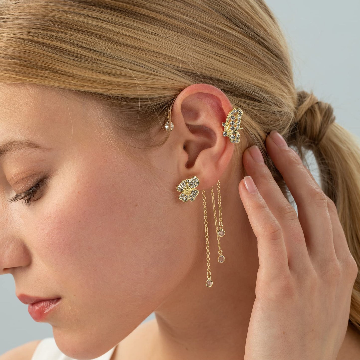 MelleFlarynsun 2Pcs Butterfly Tassel Style Zircon Earrings Ear Cuff for Women Gold Tassel Earrings Non Pierced Flower Wrap Around Ear Clips Fairy Earring Butterfly Dress Jewelry
