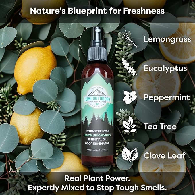 Lumi Outdoors Natural Shoe Deodorizer Spray (700+ Sprays) - Extra Strength Shoe Odor Eliminator for Smelly Shoes & Foot Odor - Replaces Shoe Balls & Inserts - Eucalyptus Lemongrass