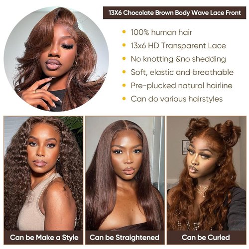 Kesenmu Chocolate Brown Lace Front Wig Human Hair - 13x6 HD Body Wave Brown Lace Front Wigs Pre Plucked with Baby Hair, 180% Density Glueless Colored Brown Frontal Wigs 22 inch