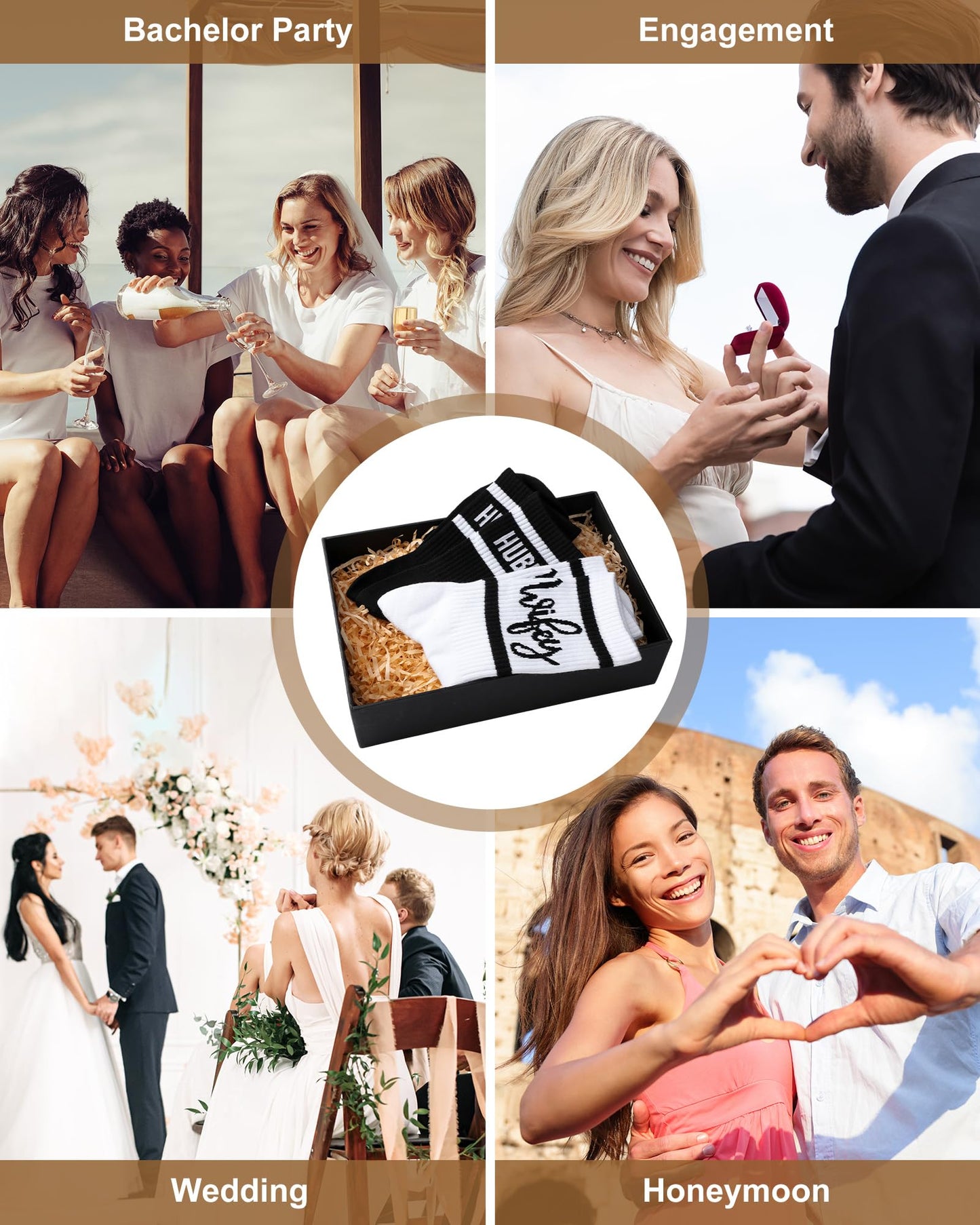 Shihanee 2 Pairs Wedding Gifts for Couples Wedding Crew Socks Bride and Groom Socks Mr and Mrs Gifts Engagement Favors(Wifey,Hubby)