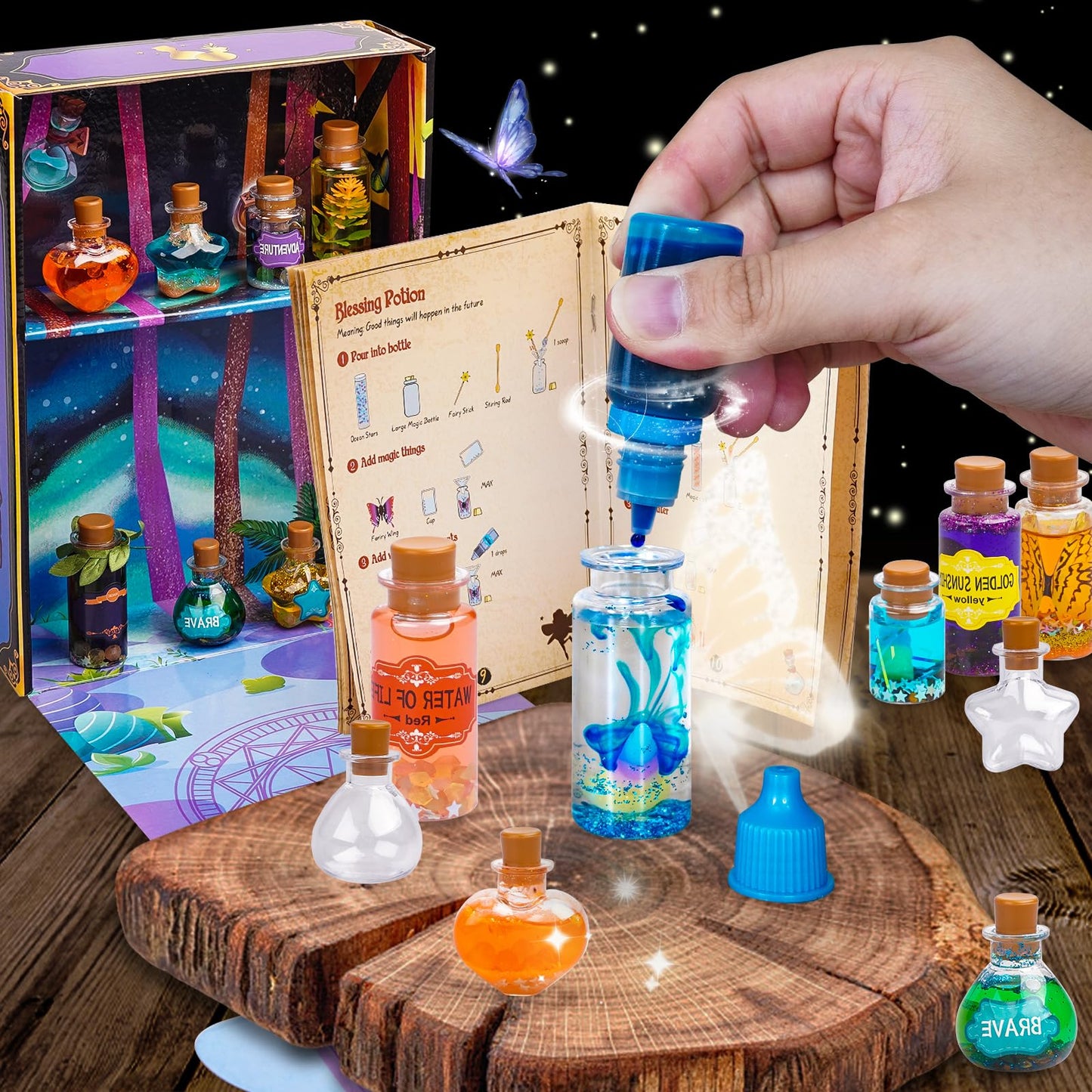 JEEKALO Fariy Magic Glow Potion Set Kits for Kids, Magic Kids Mix Potion DIY Making kit 22 Bottles, Creative Toy Art Craft Set Christmas Birthday Present for Girls Boys Age 6 7 8 9 10 11 12