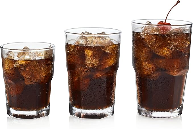 Libbey Boston Tumbler, Rocks, and Juice Glasses, 18 Piece Classic Stackable Glass Cups Set, Versatile, Kitchen Drinking Gl...
