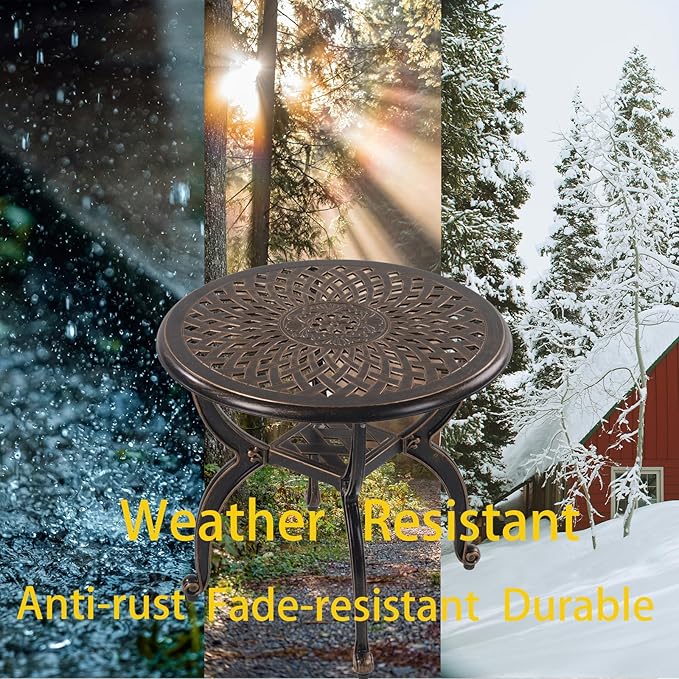 WILOUNGE Cast Aluminum Outdoor Side Table,Small Patio Table,Outdoor Coffee Tables for Patio,Garden,Balcony, for All Weather (Copper, Round)