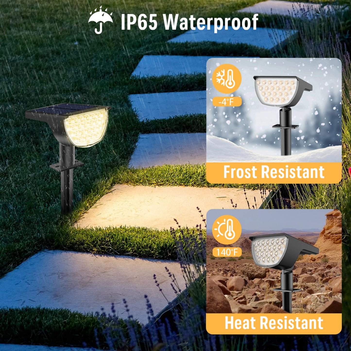 GKGG Solar Lights Outdoor Waterproof IP65, Solar Powered 76 LED 3 Lighting Modes Solar Spot Lights Outdoor for Yard Garden Landscape Pathway (Warm White, 4 Pack)