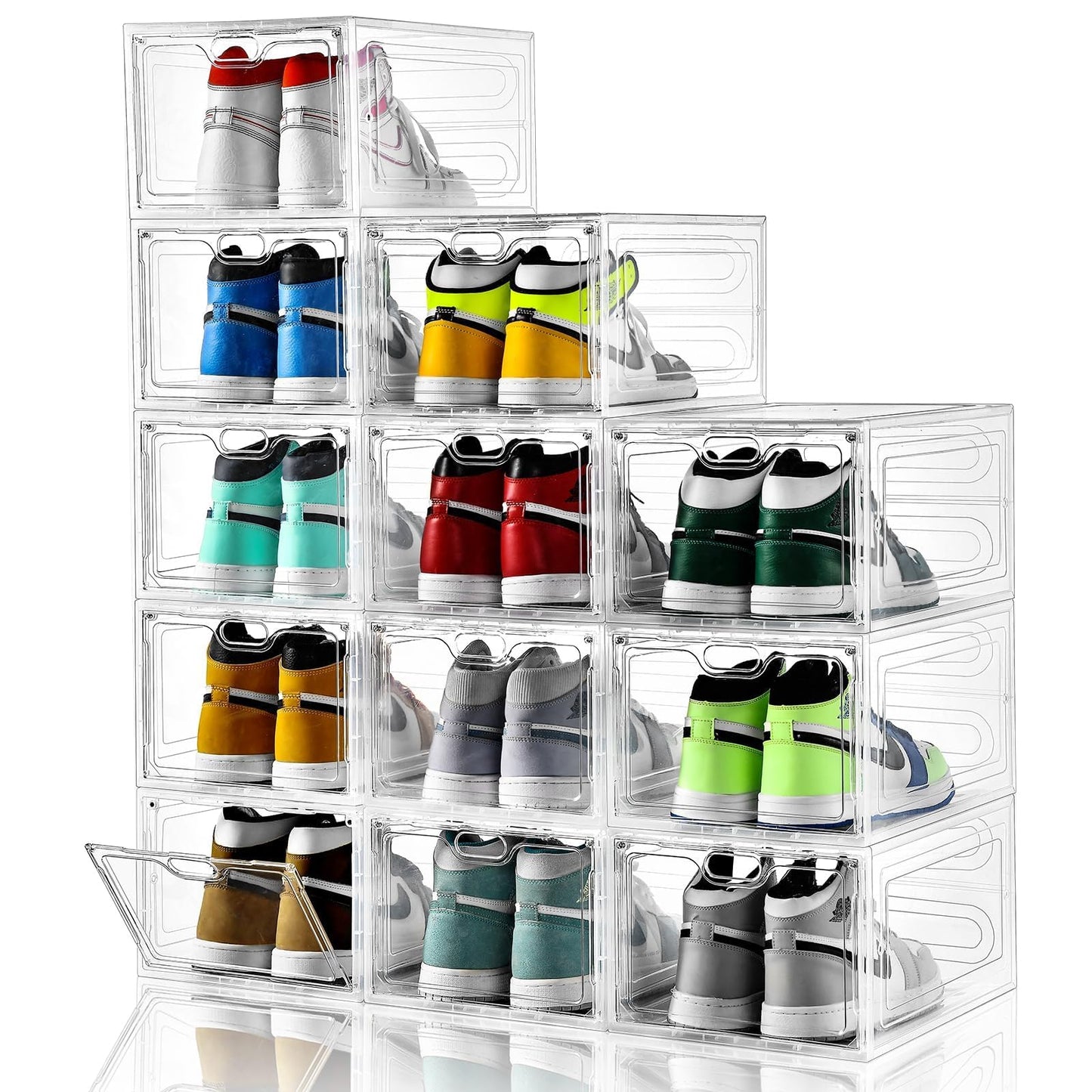 INSTY 12 Pack Large Shoe Storage Box, Clear Shoe Storage Organizer with Magnetic Door, Stackable,Shoe Containers For Display Sneakers, Easy Assembly, Fit up to US Size 12, Clear