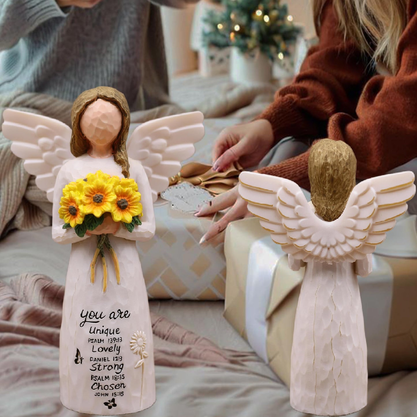 AUMELO Christian Gifts for Women Birthday Unique, Religious Gifts for Women, Friends, Mom, Sister-Spiritual Inspirational Gift, Hand-Painted Sunflower Angel Figurine