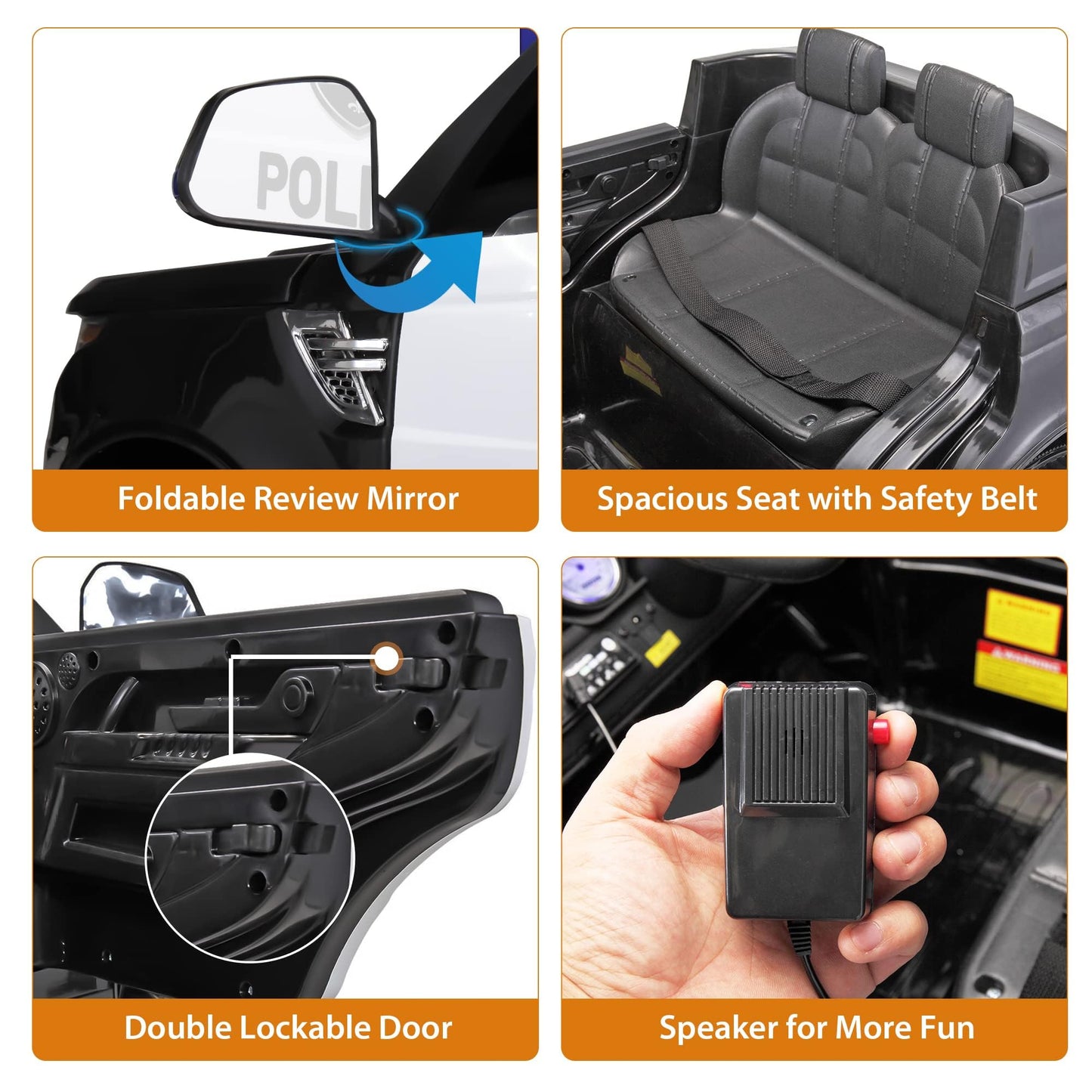 Police Car Ride On TOBBI Kid Car Cop Car for Kids to Drive with Parent Remote 12V Big Police Car Toys for Boys Toddler Electric Police Cars for Kids Ages 3-6 with Lights and Siren, Black