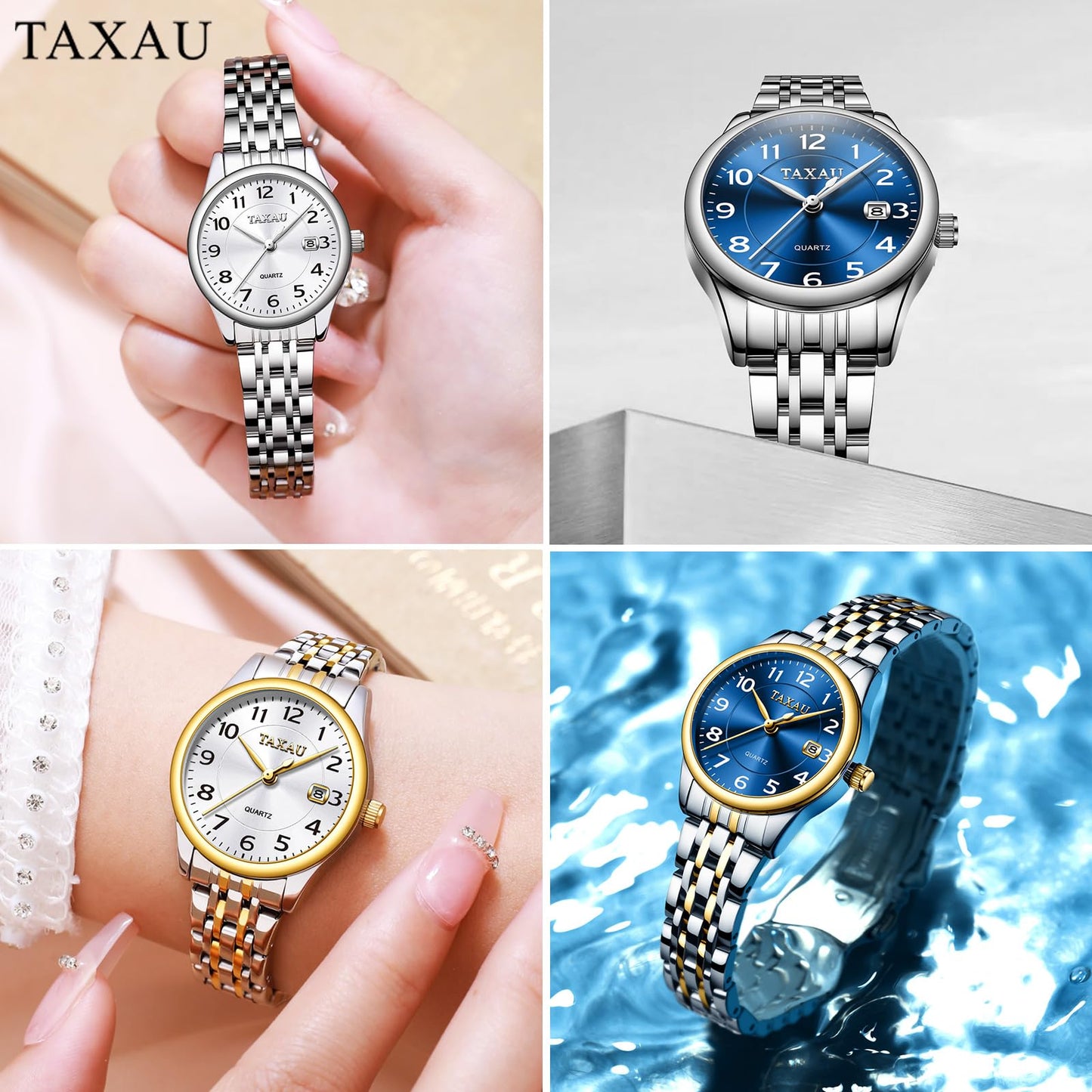 Taxau Small Face Womens Watch Silver Gold Two Tone Watches for Women Ladies Stainless Steel Waterproof Easy Read Womens Watch with Date Dress Quartz Women Wrist Watches Reloj para Mujer