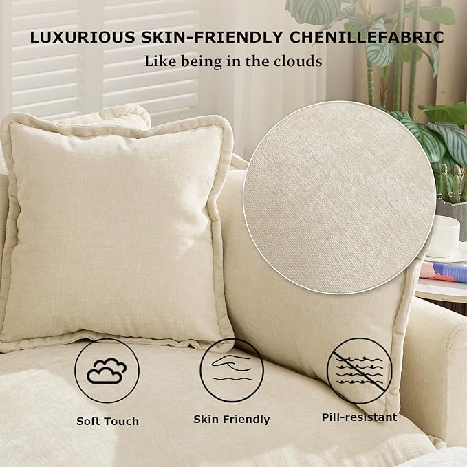 SoarFlash 149.61" Chenille Sectional Sofa, Comfy L Shaped Modular Coush Sofa with Ottoman, Modern 4 Seat Couch Deep Seat Sofa Set for Living Room,Beige