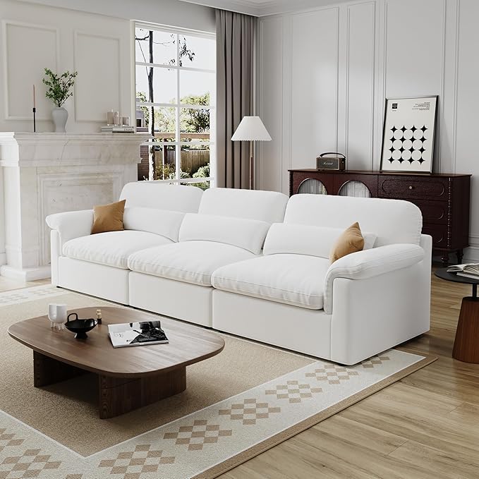 Cloud Sectional Couch, Down Filled Couch, Modular Couches Sofa for Living Room, Minimalist Deep Seat Modern Couches,Sofa Cover Removable,Chenille Fabric (115" 3 Seat)