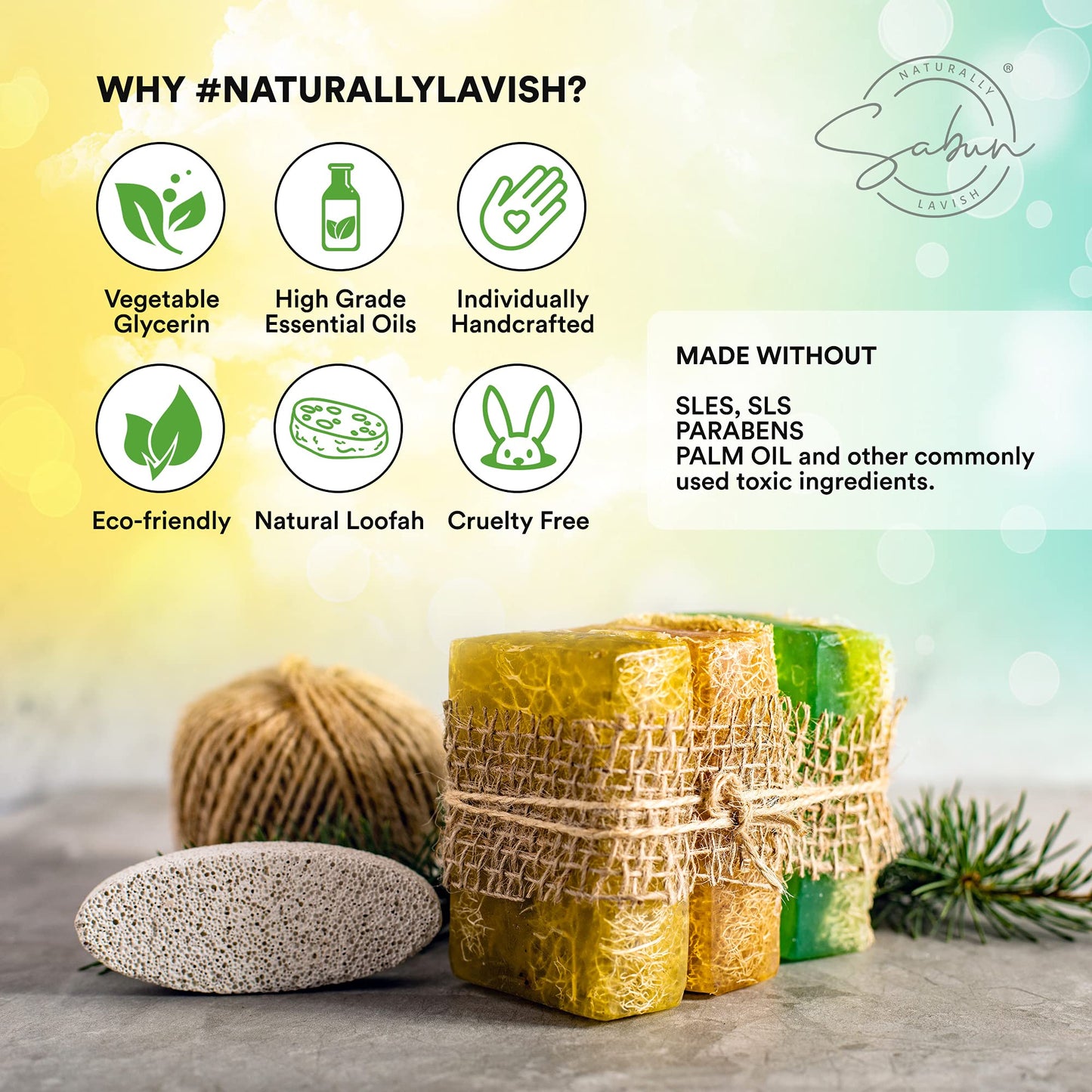 SABUN CO. Lemon Soap - Lemon Oil Loofah Soap - Natural, Handmade, Moisturizing, Exfoliating Luffa Soap | Face & Body Scrub Bar |