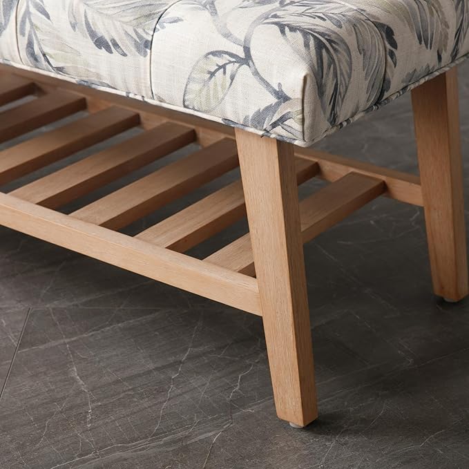 Janoray Entryway Shoe Bench Storage Benches with Upholstered Button Tufted Seat and Open Slatted Shelf Linen Shoe Rack for Hallway Living Room Bedroom End of Bed, Pattern