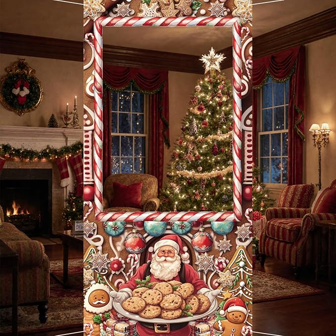 WNSMYJDP Large Christmas Photo Booth Props Fun Frame Banner for Merry Christmas Party Decorations DIY Picture Props for Ho...
