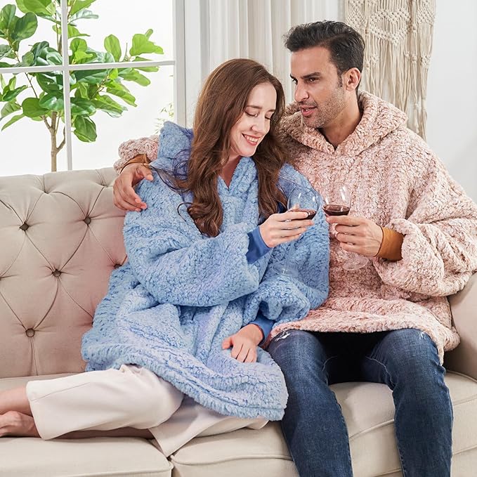 yescool Wearable Blanket Hoodie, Flannel Sherpa Fleece Blanket Sweatshirt for Adults Women Men,One Size Fits All