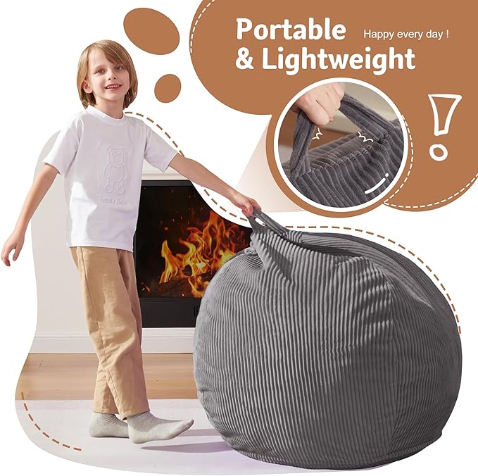 Homguava 2FT Bean Bag Chair,Teardrop Bean Bags Small Beanbag Chair with Memory Foam Filled and Ultra Soft Corduroy Cover for Living Room, Bedroom (Grey)