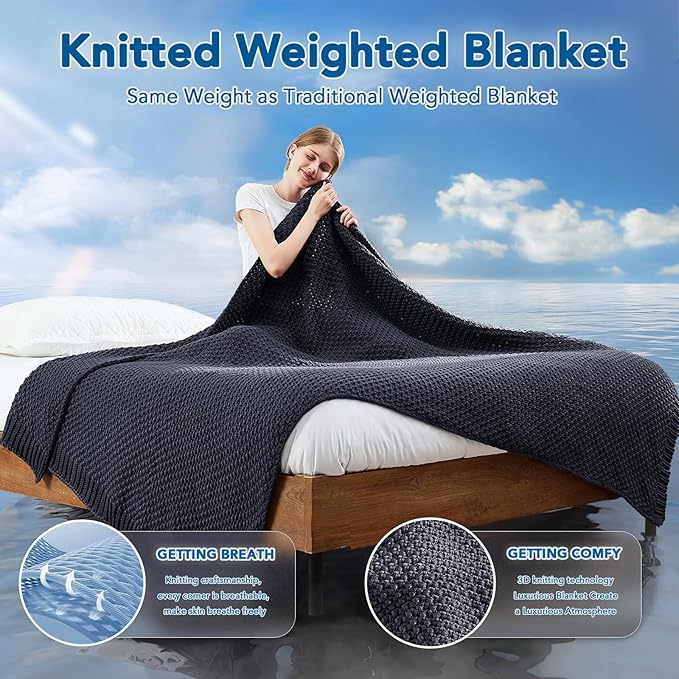 Topcee Knitted Weighted Blanket - 50"x60" 7lbs Cooling Chunky Knit Heavy Blanket for Adults Cable Yarn Knit Decorative No Beads Soft, Cozy and Cooling Weighted Throw Blankets Machine Washable