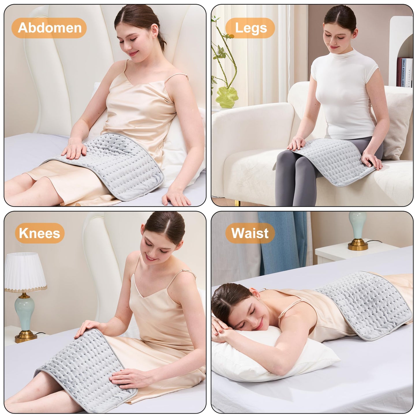 Heating Pad,Electric Heating Pads for Back,Neck,Abdomen,Moist Heating Pad for Shoulder,Knee,Arms,Legs,Dry/Moist Heat & Auto Shut Off,Birthday Gifts for Men and Women(Light Gray, 24''×12'')