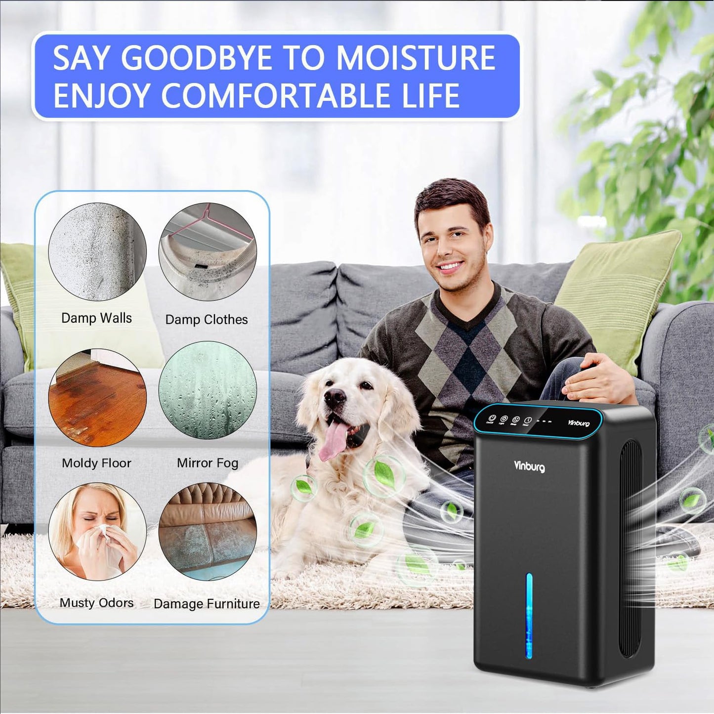 Dehumidifier for Home 1000 sq.ft - Small Quiet Dehumidifier with Auto Shut Off, Aromatherapy, 3 Gear Timer, Sleep Mode, 7-Color LED Light, Drain Hose for Bedroom, Bathroom, Basement, RV(Matte Black)