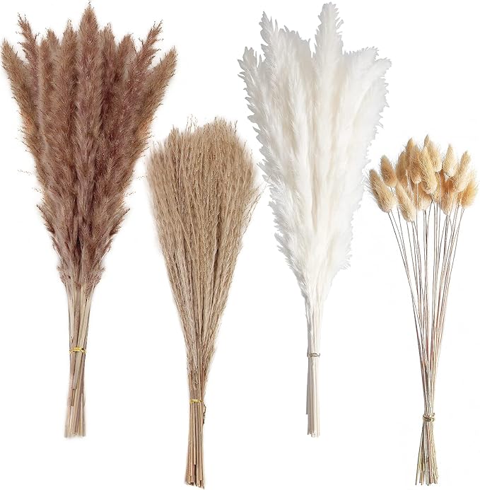100 PCS Small Boho Pampas Grass, 17" Naturally Dried Pompas, Pampas Grass Decor for Wedding , Boho Party Decorations, Tabl...