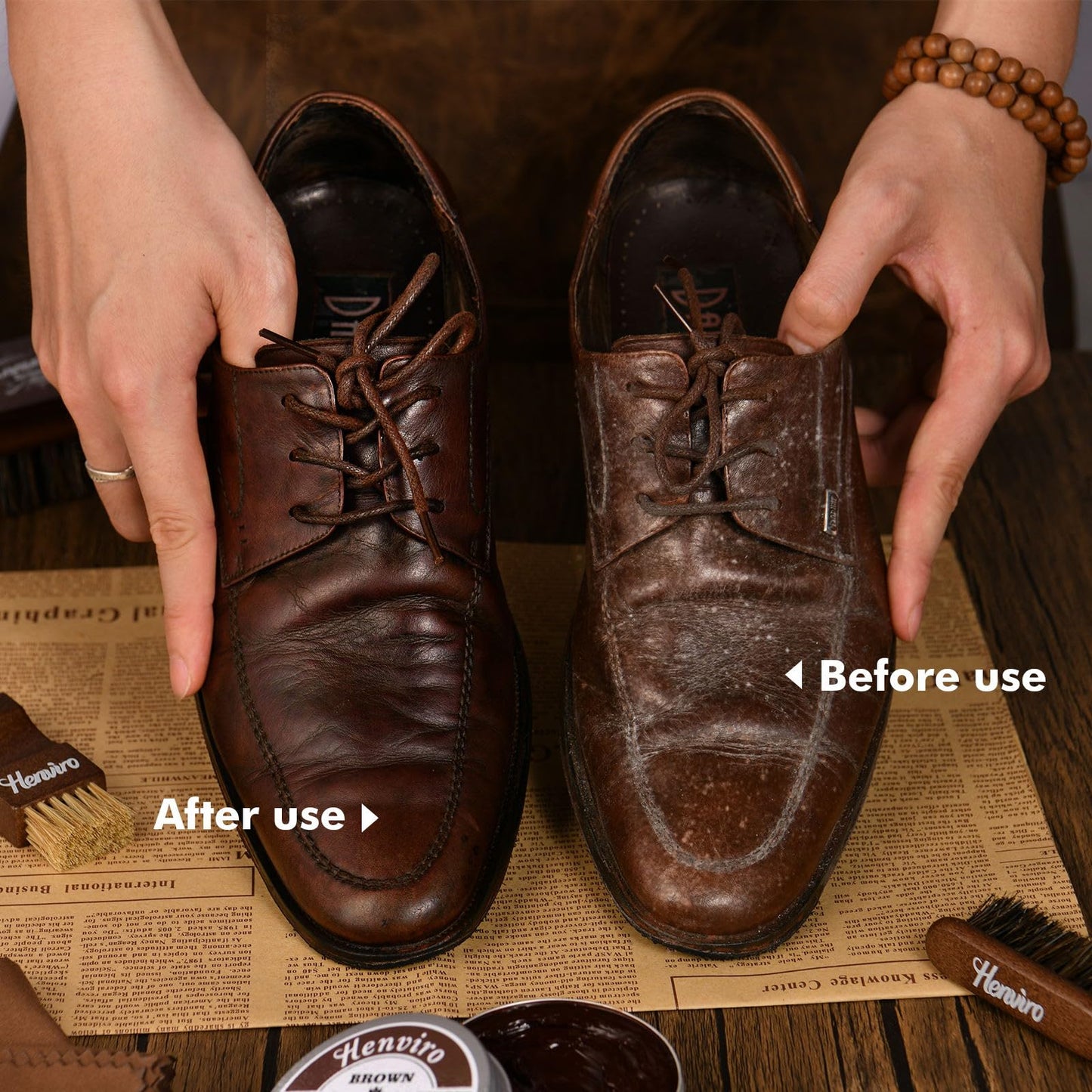 Henviro Leather Shoe Polish Kit - Birthday Gifts for Men, Dad, Shoe Shine Kit, Leather Boot Care Kit, Mens Gifts Ideas