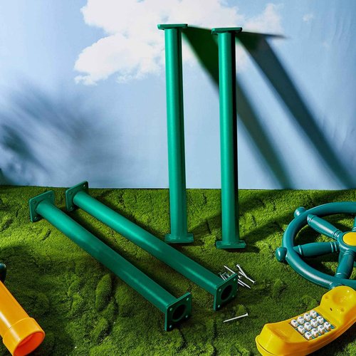 Dunzy 12 Pack Monkey Bars Swing Set Accessories Rods Playset Ladder Rungs Hardware Kit Steel Monkey Bar with Screws for Backyard Playground Equipment Mounting Plates(16.5 Inch,Green)