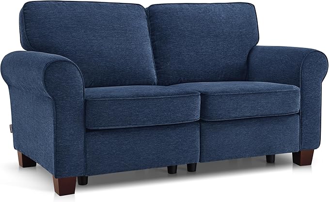 MCombo 67.7" Loveseat Sofa, 2-Seater Small Couch for Small Spaces, Classic Rolled Arm Upholstered Sofa with Solid Wood Legs for Living Room, Removable Cover, Chenille Fabric VE730 (Navy Blue)