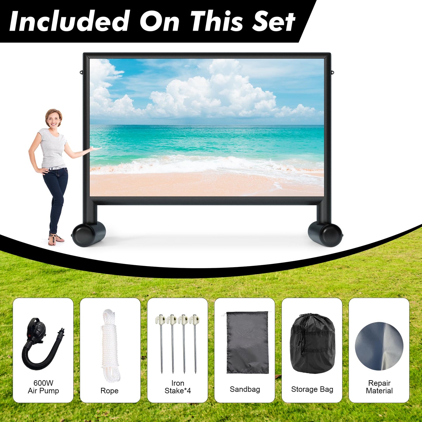 Heipigo Inflatable Projector Screen, 22ft PVC Upgraded Inflatable Movie Screen Outdoor Airtight Design with High Power Air Pump for Outdoor/Indoor - Does Not Require Continuous Inflation