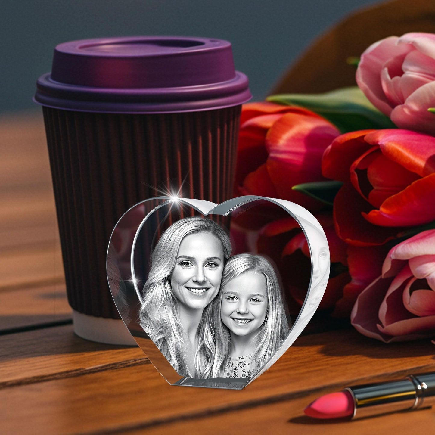 ArtPix 3D Crystal Photo, Personalized Gifts for Father, Dad, Women, Wife, Her, Grandpa, Great Customized Gift with Your Own Photo, Custom Glass 3D Laser Etched Picture Wedding - Heart