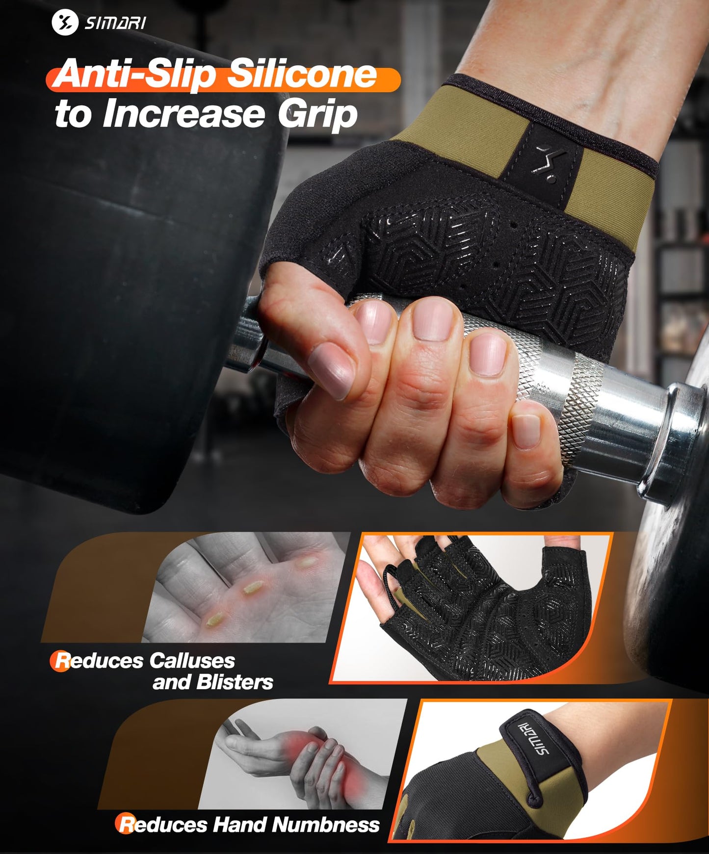 SIMARI Breathable Workout Gloves for Men & Women, Weight Lifting Gloves with Padded, Grip, Full Palm Protection, Gift for Gym Exercise, Cycling, Weightlifting Training, Fitness, Green, Size M
