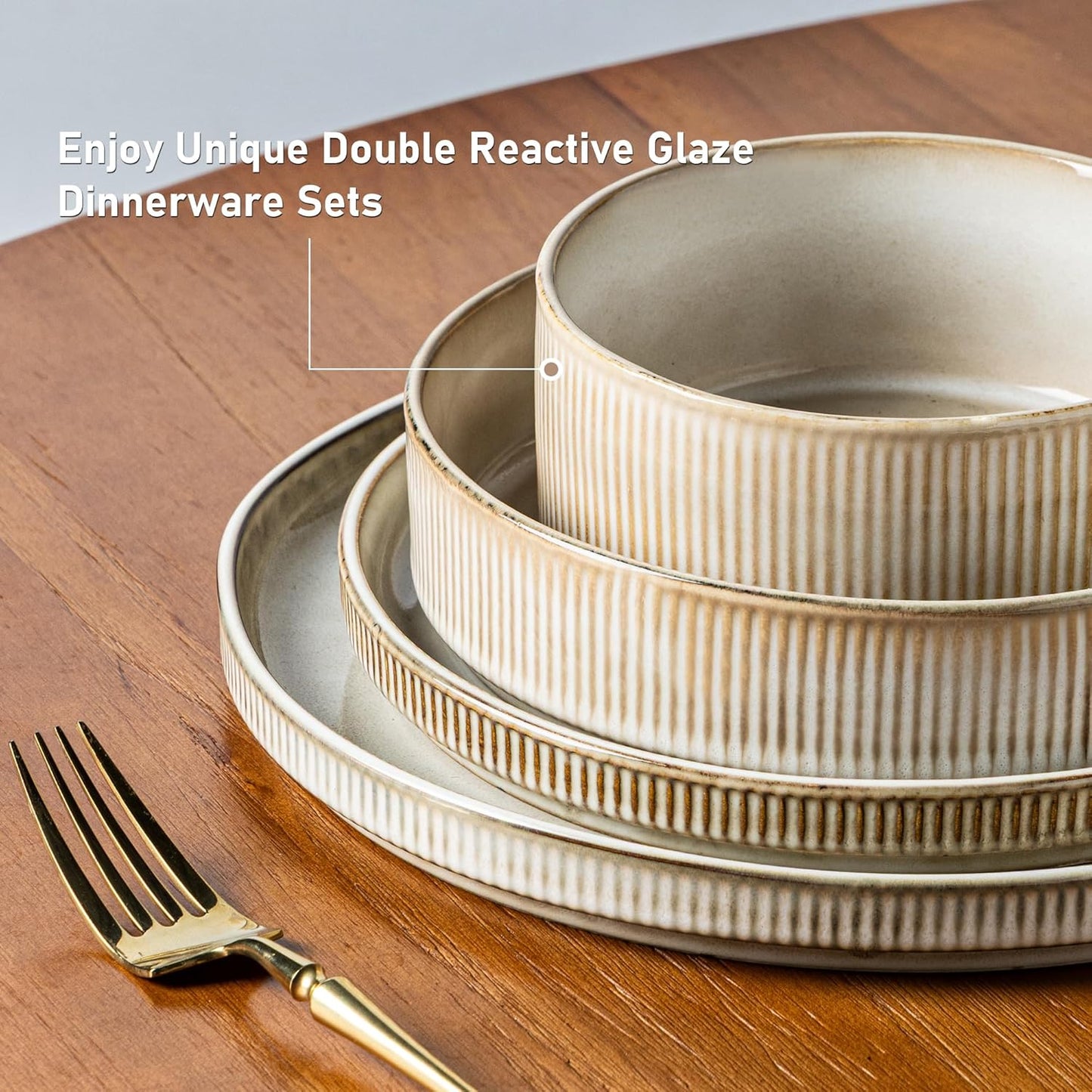 GBHOME Stoneware Dinnerware Sets for 4,Round Reactive Glaze Ceramic Plates and Bowls Set,Highly Scratch Resistant | Dishwasher & Microwave Safe Dishes Set,Service for 4(12Pcs)