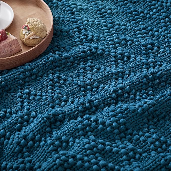 Knitted Weighted Blanket for Adult, Chunky Knit Weighted Throw for Sleep 50"*60" 10lbs, Cooling Breathable Heavy Blanket for Hot Sleepers, Machine Washable Blanket for Room Decor(Peacock)