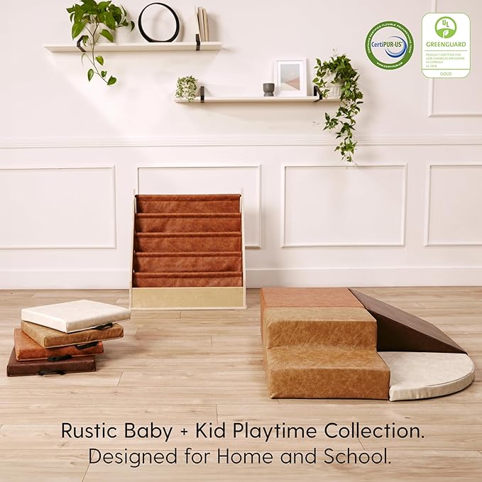 Factory Direct Partners Rustic Kid 15 inch Square Floor Cushions with Handles, Distressed Faux Leather, Flexible Seating for Home, Playroom, Montessori, Daycare, Classroom (4-Piece), 12227-DA