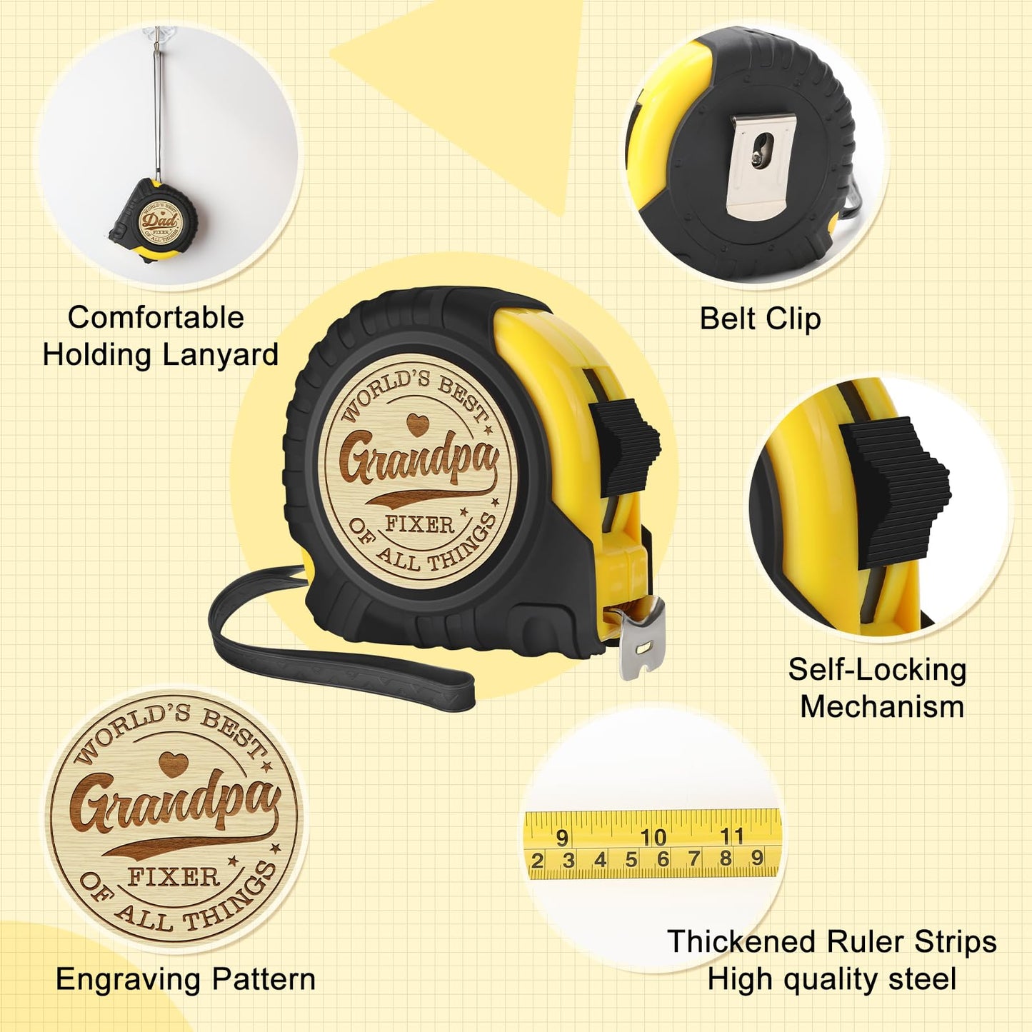 YUEYUQIU Gifts for Grandpa from Granddaughter Grandson - Ideal Father’s Day Gifts for Grandpa, Cool Grandfather Tool Gifts - Funny Engraved Tape Measure Present for Birthday Father's Day Christmas