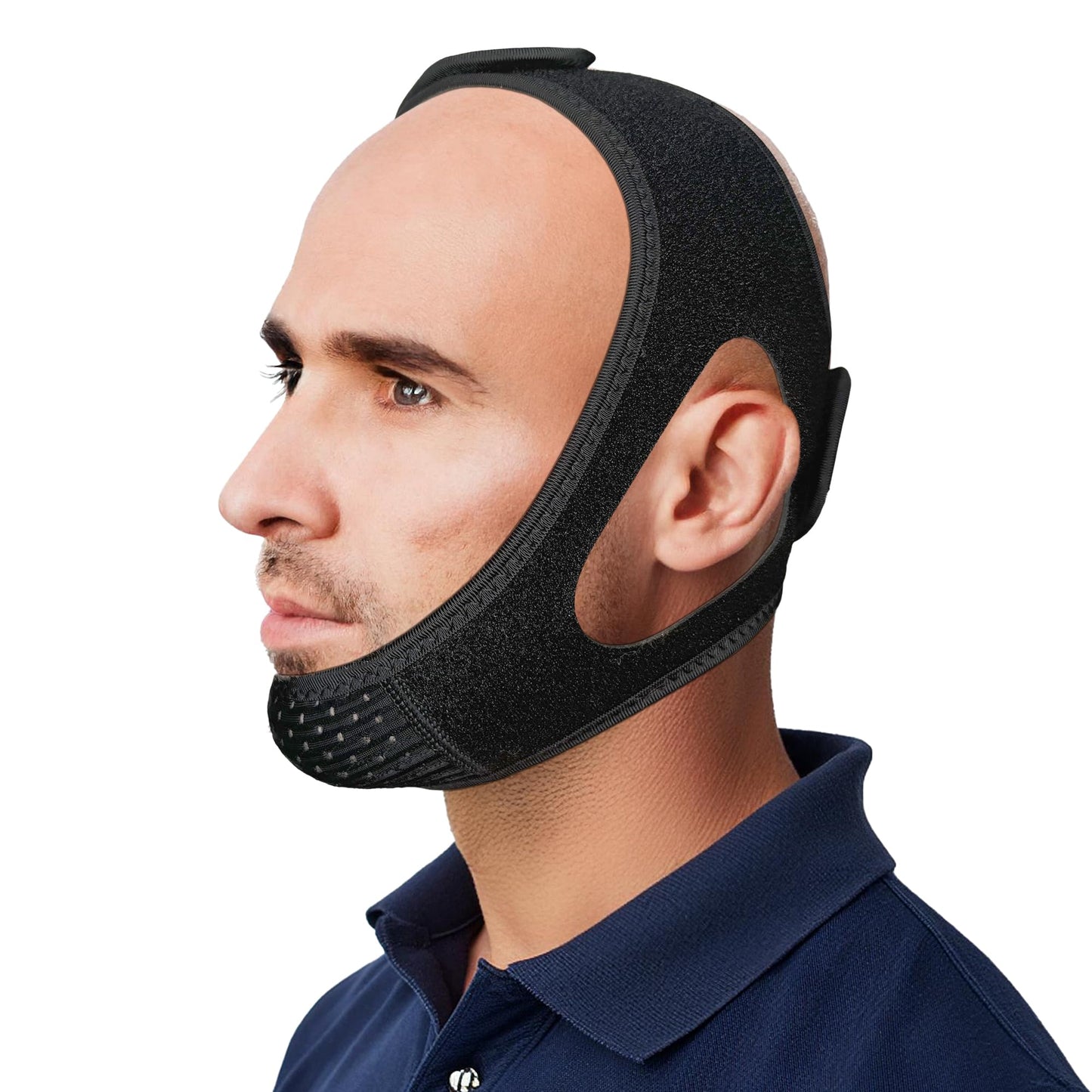 Chin Strap for CPAP Users | Comfortable Mouth Support to Encourage Closed Mouth Positioning Nasal Breathing for Men and Women Who Breathe Through The Mouth During Sleep by PIDOTI (Black, L-XL)