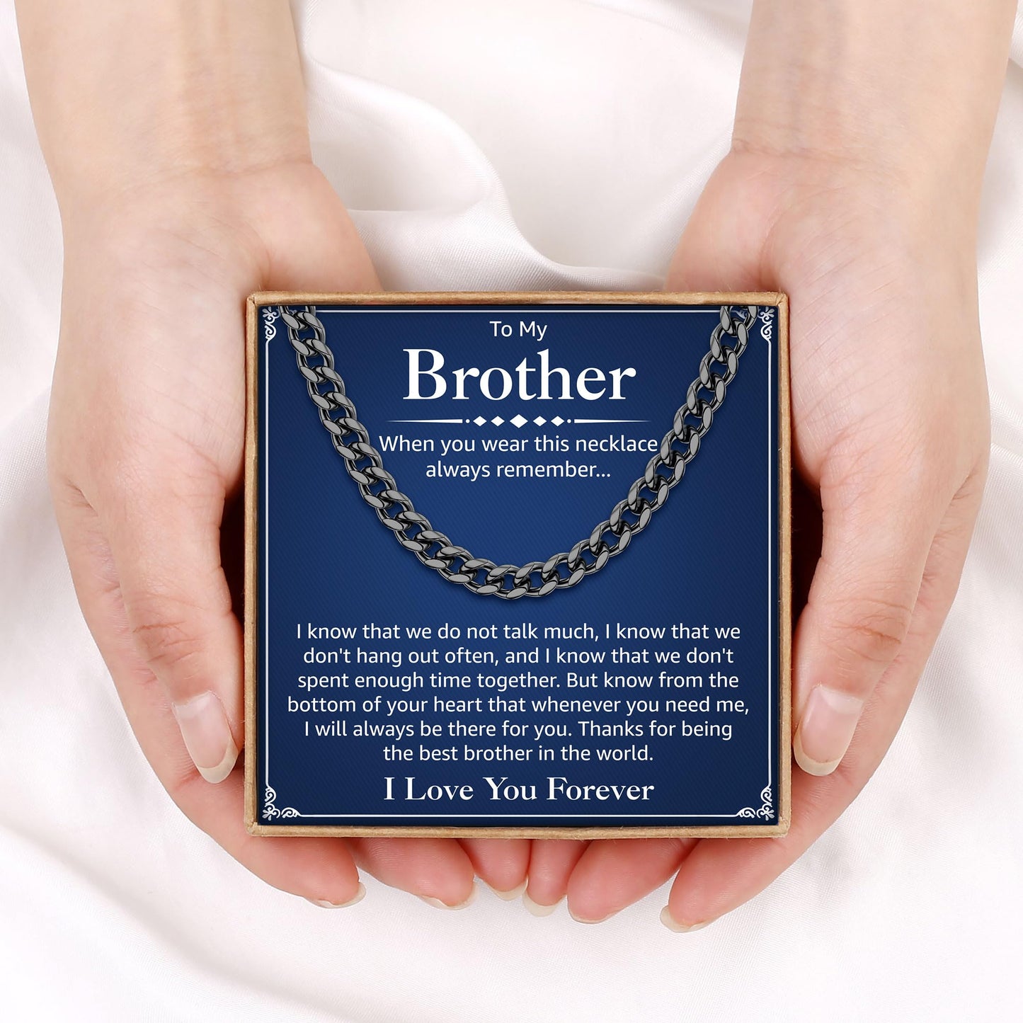PAERAPAK Gift for Brother - Mens Necklace Chain Gifts for Brother Adult, Fathers Day Graduation Birthday Gifts for Him Men from Sister, 7mm Width Black Stainless Steel Cuban Chain for Him Jewelry