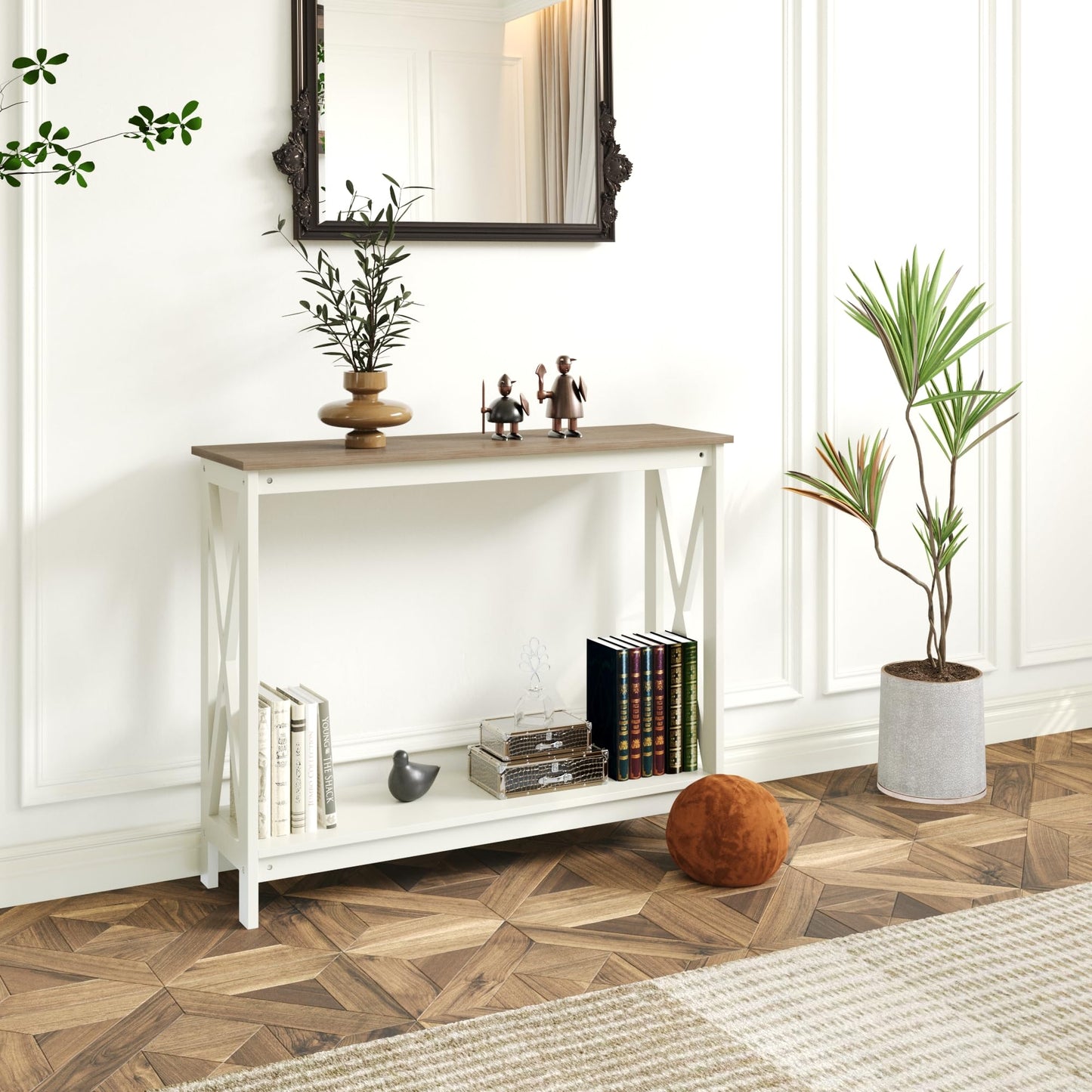 Sophia & William Console Table with Storage Shelf, 2 Tier Farmhouse Sofa Table for Entryway, Hallway, Living Room, Ivory