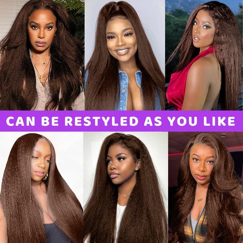 22 Inch Brown Kinky Straight Clip in Hair Extensions Real Human Hair Clip ins Unprocessed Brazilian Virgin Hair Clip on Hair Extensions 4# Kinky Straight Clip ins 8pcs 20 Clips 100g/Set