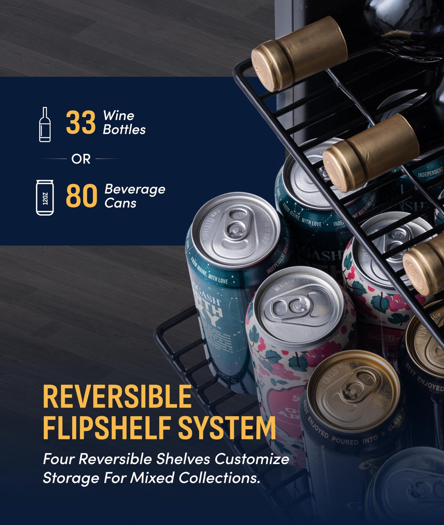 NewAir 15" Single Zone Beverage & Wine Fridge | Beverage & Wine Refrigerator for 33 Bottles / 80 Cans | Freestanding or Built-In Under Counter Mini Fridge for Beer, Wine & Soda | Black Stainless Steel