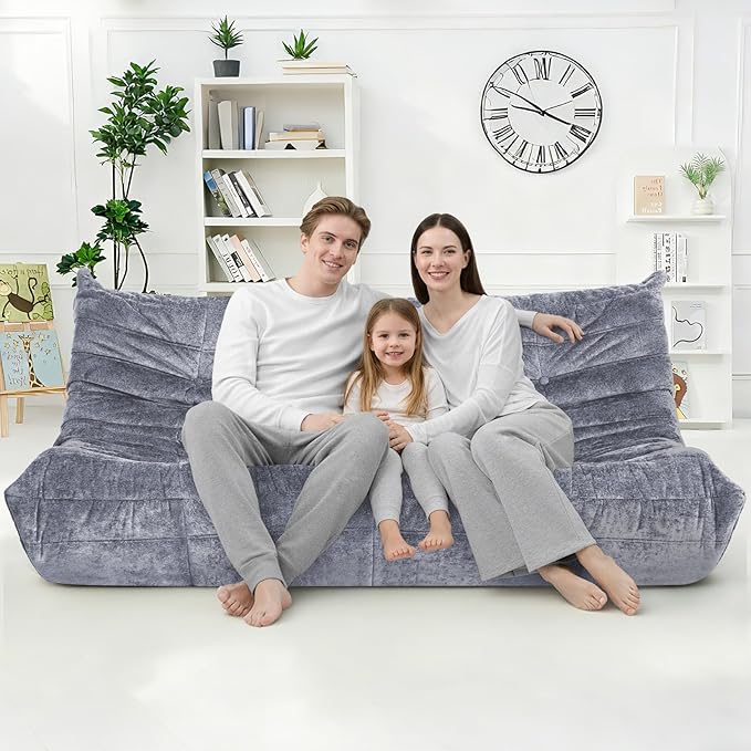 HABUTWAY Bean Bag Chair, Giant Bean Bag Chairs for Adults, 3 Seater Fireside Chair, Lazy Large Floor Bean Bag Sofa for Living Room, Bedroom, Dorm, Office (Grey)