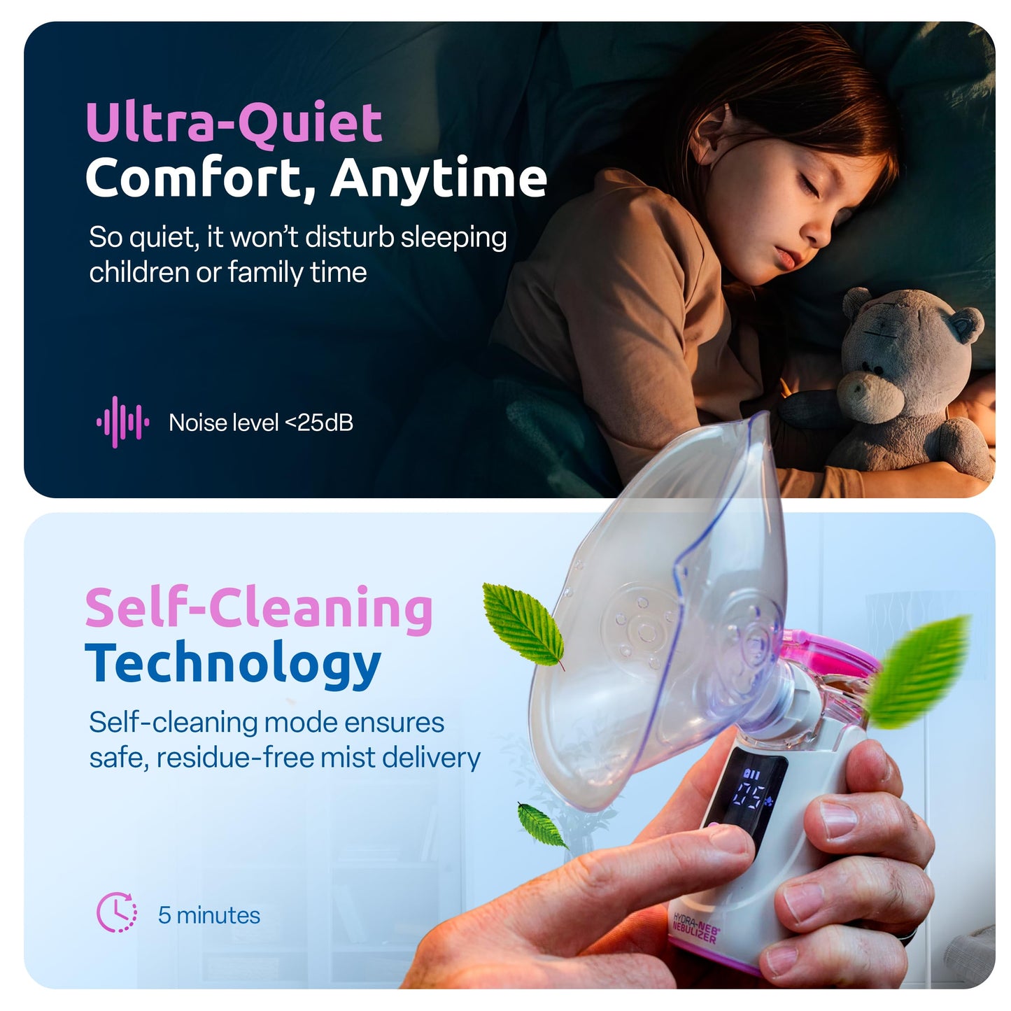 Hydra-Neb Portable Mesh Nebulizer for Adults, Babies, Infants & Kids, with LED Screen, Quiet, Self-Cleaning & Re-Chargeable, Compatible with Saline Solution, Moisturizes Airways
