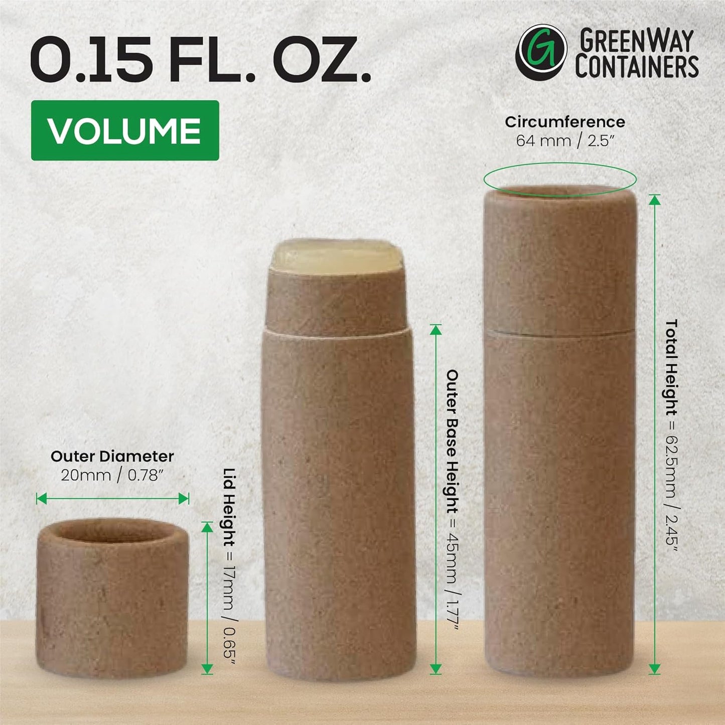 GreenWay 0.15oz / 4.25g Kraft Paperboard Lip Balm Tubes with Lids - 12 Pack Lip Gloss Tubes Refillable DIY Cosmetic Containers – Extra Thick Push-Up Bottom Lip Balm Containers - Brown