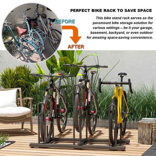 CXWXC 1-3 Bicycle Stand - Bike Floor Parking Stand for Garage/Home - Bike Storage Rack Mountain Road Bikes Kids Bike and BMX Bikes (for 3 Bikes)