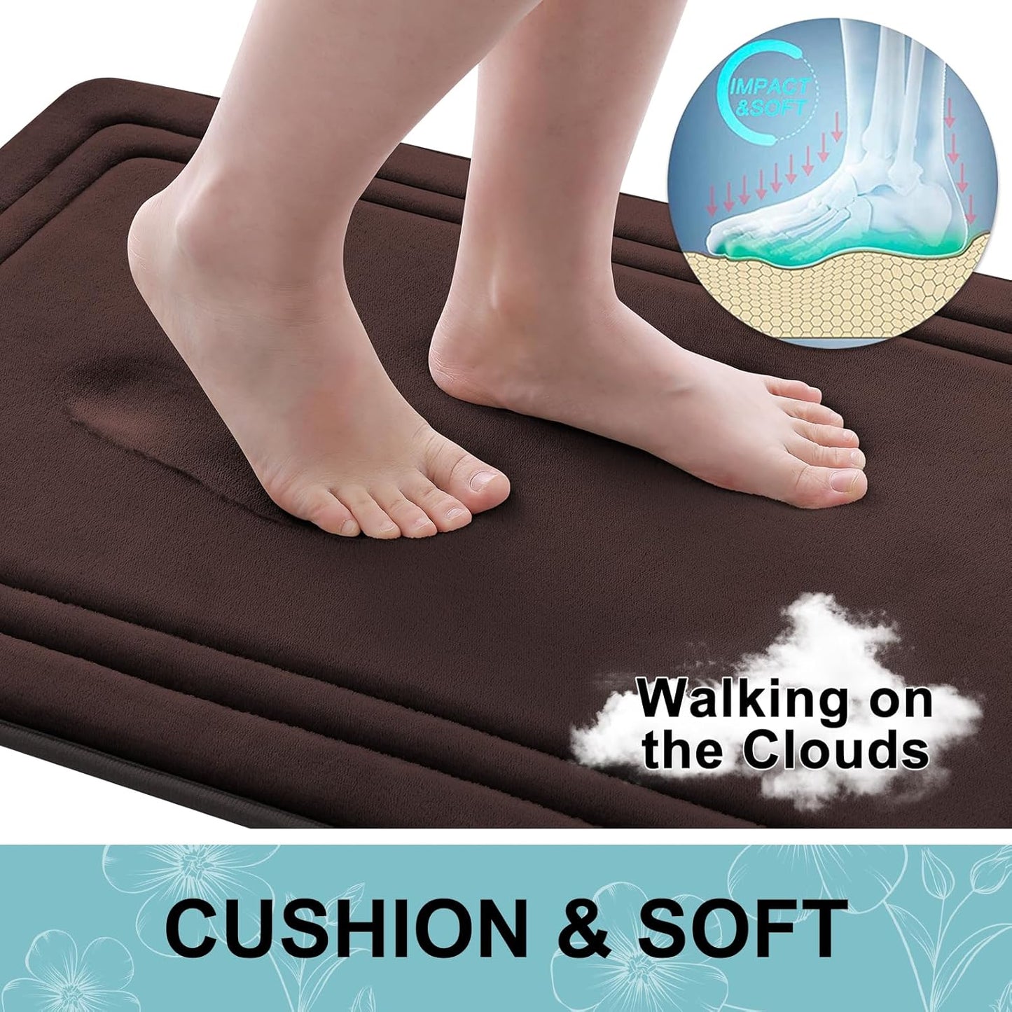Grandaily Memory Foam Bath Mat Rug 44x24, Ultra Soft, Non-Slip and Absorbent Bathroom Rugs, Machine Wash Dry, Comfortable Bath Carpet for Bathroom Floor, Tub and Shower, Brown