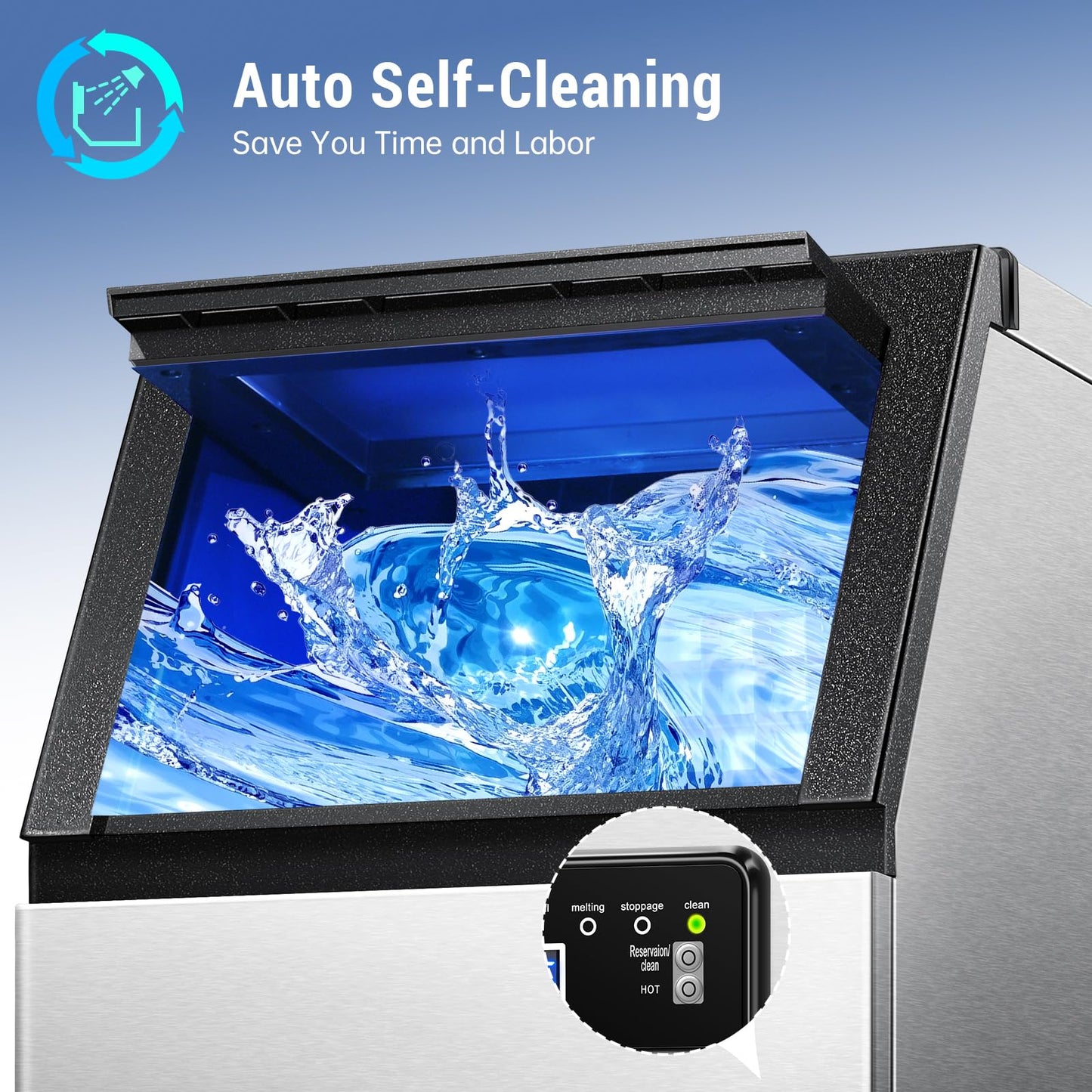 Amzgachfktch Commercial Ice Maker 120lbs/24H with 2 Water Inlet, Ice Maker Machine with 33lbs Storage, Auto Self-Cleaning, Under Counter/Freestanding Ice Maker for Home Shop Bar